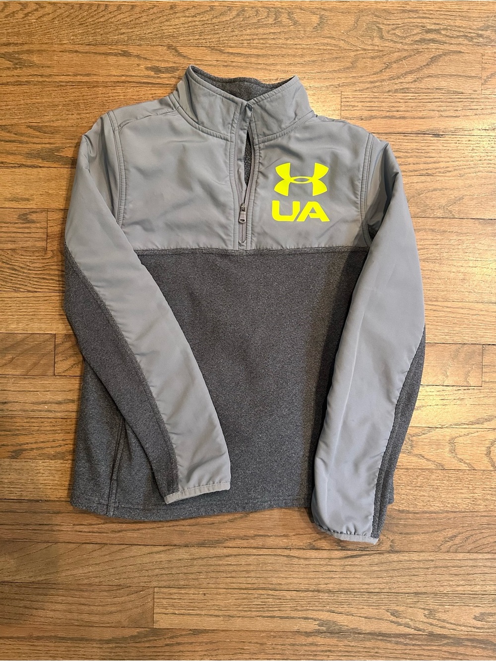 Under Armour Kids Gray & Charcoal Half-Zip Pullover with Yellow Logo